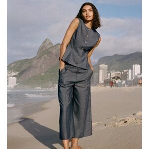 Zara wide leg cropped pants linen blend